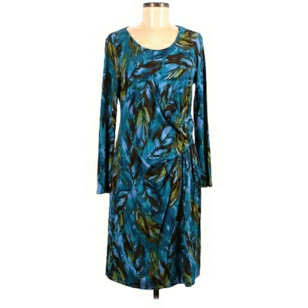J.Jill Wearever Collection Teal Feather Print Dres